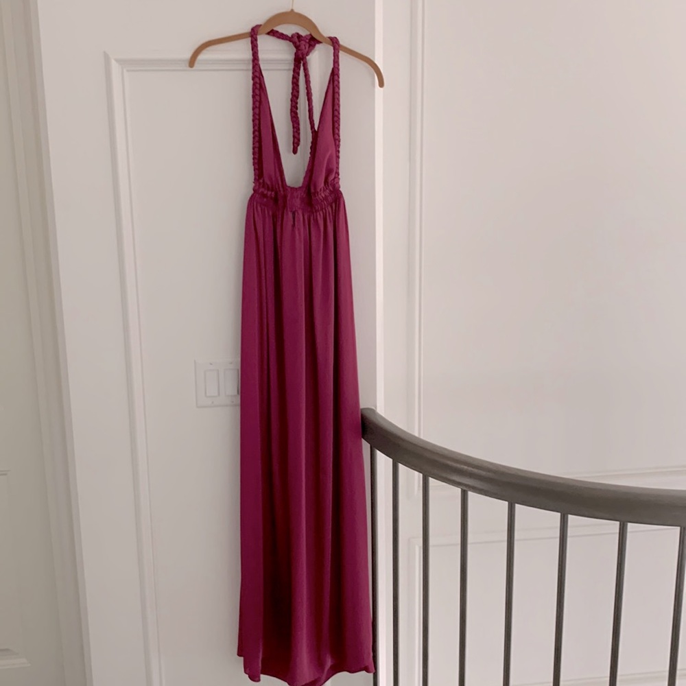 Love Shack Fancy pomegranate braided halter dress, solid georgette, new with tag
